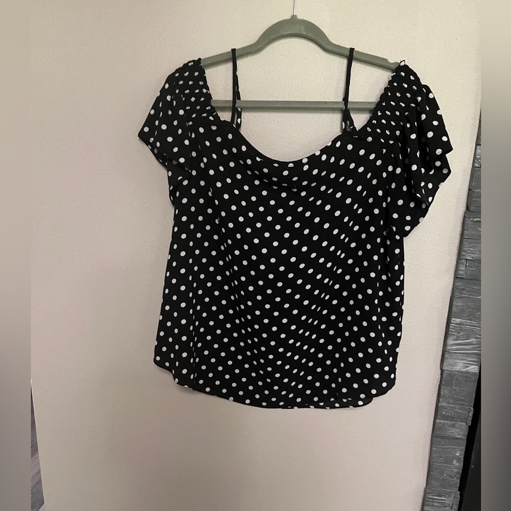 Polka dot off the shoulder black & white blouse 3X